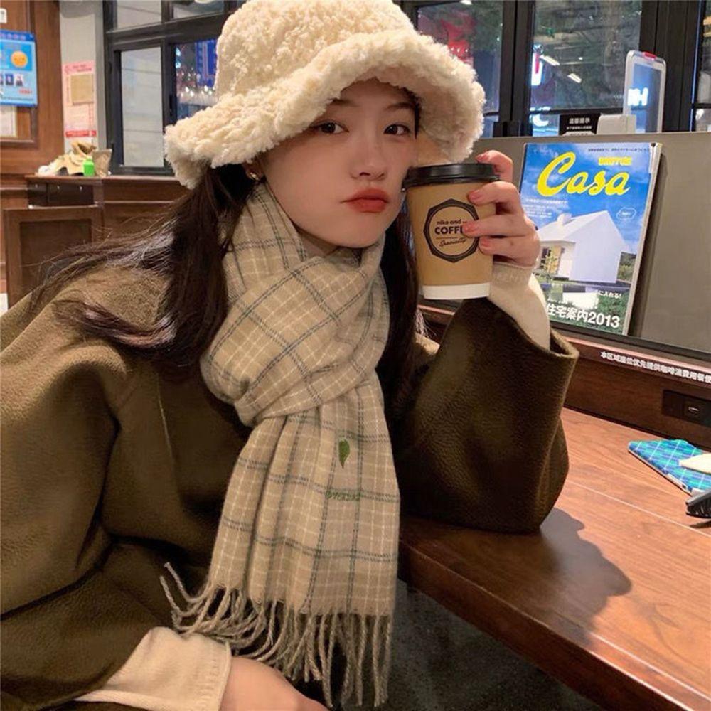 Autumn Thickened Female For Girls Grid Wraps Knitted Shawls Plaid Scarves Korean Style Shawls