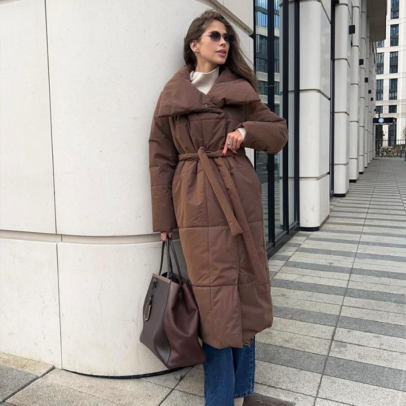 Женские осенне-зимние свободные теплые куртки-пуховики с поясом, модные куртки, свободные однотонные повседневные пальто, хлопковая стеганая куртка