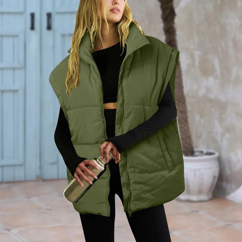 Women's Cotton Vest Jacket Sleeveless Sports Casual Solid Color Winter Warm Vest Jacket Vest Women's Cotton Jacket