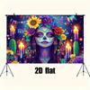Magic Starry night scene background cloth - Bright sunflowers, candles and purple roses - Death Day inspired party decoration