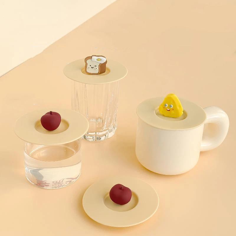 Food Grade 10cm Cartoon Silicone Cup Cover Heatproof Leakproof Suction Dustproof Lid for Kitchen Daily Use Coffee Mugs