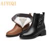 Women's Winter Boots Fashion Shoes Large Size Genuine Leather Women's Short Boots Natural Wool Mid-heel Ladies Martin Boots