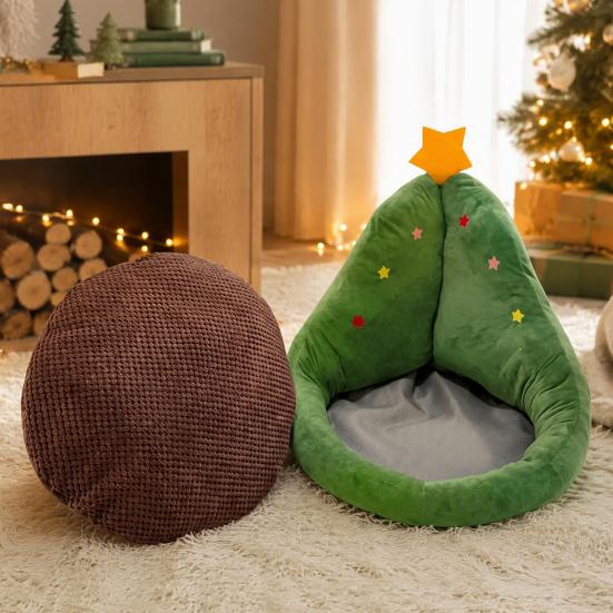 Festive Home Decor for Living Room Christmas Tree Shaped Seat Cushion with Backrest, Soft Crystal Velvet Throw Cute Animal Shape Pillow, Decorative