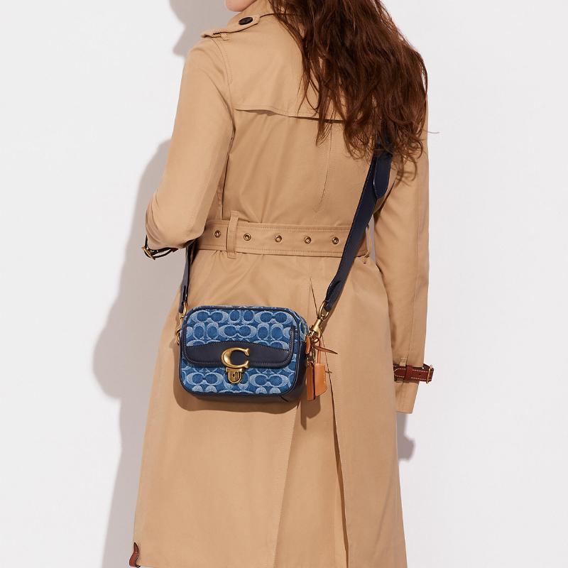 New COACH Studio Denim With Cow Leather Patchwork Camera Bag Shoulder Bag Crossbody Bag Medium Size Men's Denim Blue CA076-WAH