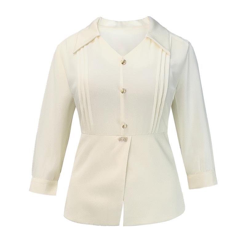 Chiffon Top Plsize Women's Clothing Loose and Elegant Shirt Spring and Summer Semi-open Collar Short-sleeved Shirt