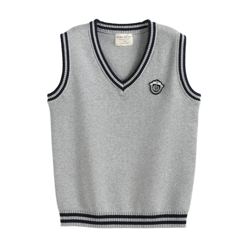 V-neck Contrast Wool Vest Boys Knitted Vest Sweater Girls School Uniform Kindergarten Uniform