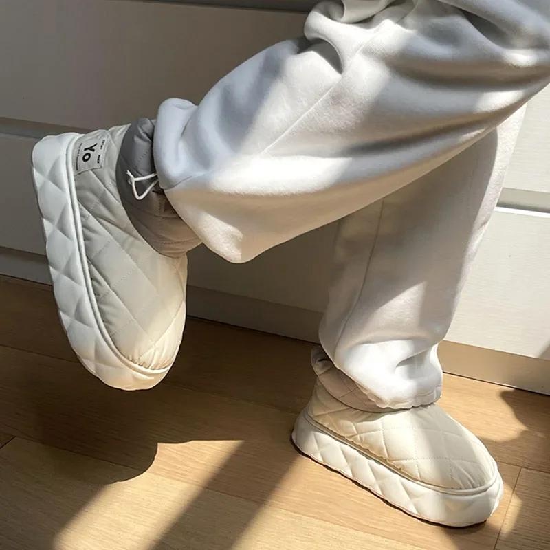 Модные теплые зимние хлопковые ботинки с толстой плюшевой подкладкой для женщин 2024, водонепроницаемые сноубутсы на толстой подошве, женские нескользящие ботильоны на платформе