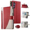For Samsung Galaxy S25/S24 Case Zipper Wallet Color Splicing Leather Flip Phone Cover with Straps