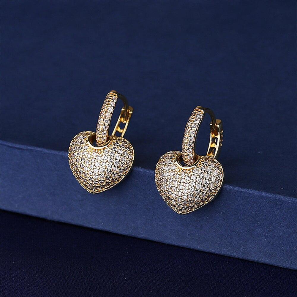 Новые золотые женские серьги-подвески в форме сердца, модные, легкие, роскошные, с цирконием, пара сережек-колец для пирсинга, ювелирные изделия в подарок