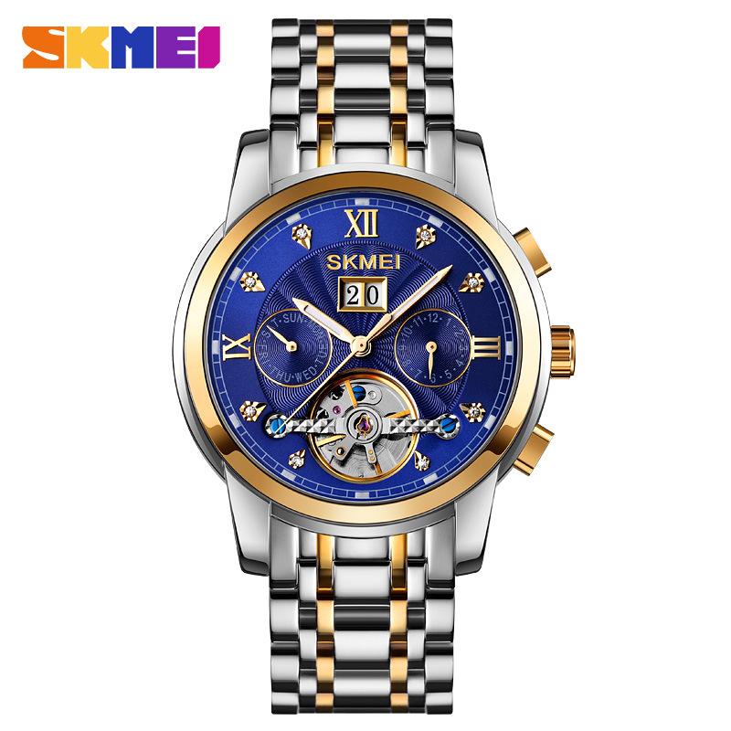 Moment Beauty Luminous Fashion Casual Мужские часы из нержавеющей стали с круглым ремешком и одинарной раскладывающейся пряжкой, полностью автоматические механические часы