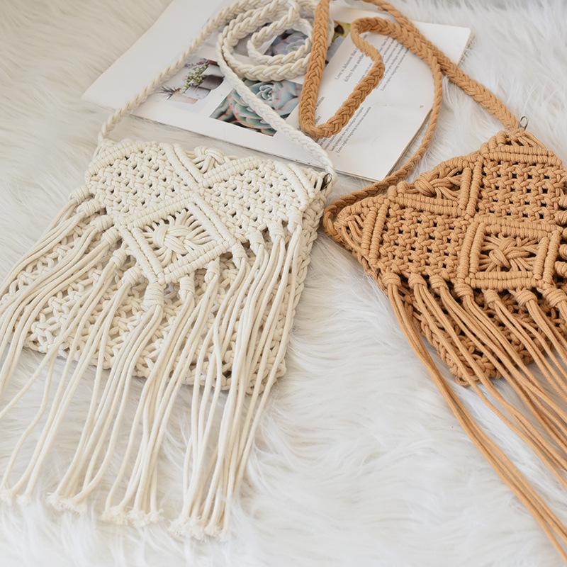 Summer Korean Tassel Crossbody Straw Bag - Retro Single Shoulder Cotton Thread Woven Flap Bag