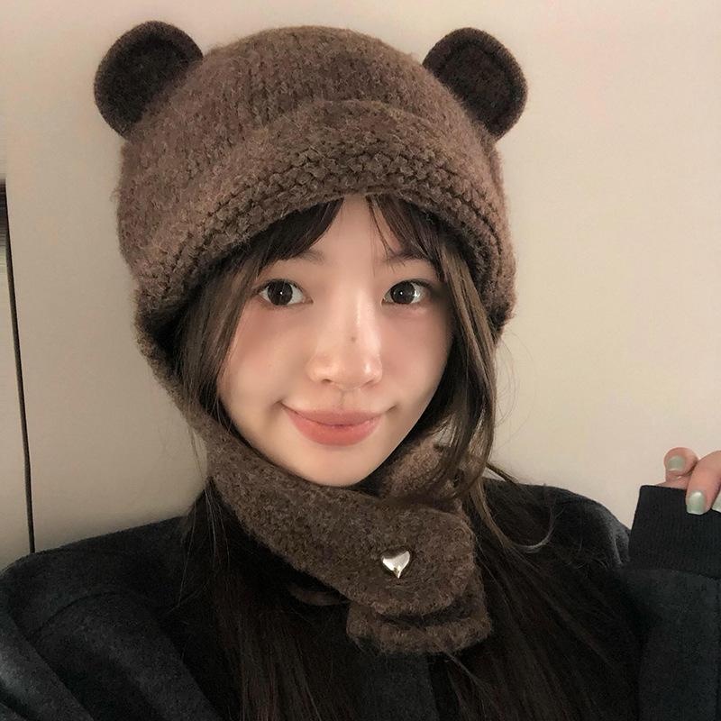 2024 женская симпатичная шерстяная шапка с маленьким лицом - уютная вязаная шапка Lei Feng для защиты ушей на осень/зиму