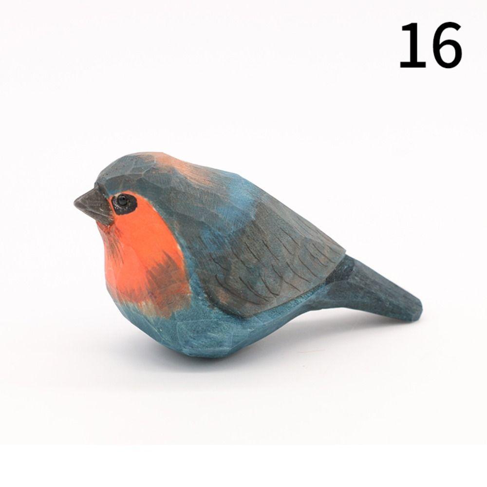 Handmade Small Bird Ornament Cute Wooden Bird Figurine Creative Wood Carving Bird Children's Toys