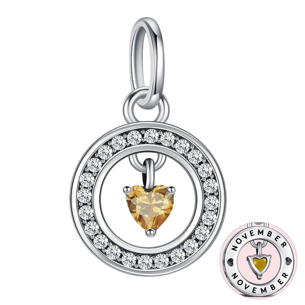 S925 Silver Lucky Month Birth stone Charm Fit Bracelets Diy For Women Pendant Colorful 12 Month Charm