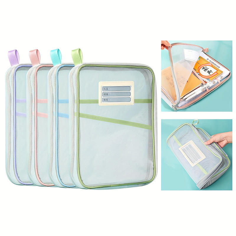 A4 Stationery Storage Bag Double-layer Mesh Zipper Bag Large Capacity Organizer Folders School Office Supplies Stationary Bag