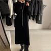 Knitted Sweater Solid Color Medium Long Dress Over Knee Pullover Knitted Loose Base Over Knee Solid Color Women