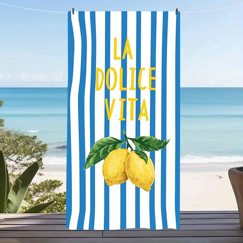 Groovy Retro Quote Microfiber Beach Towel Large Blue White Striped Sand Free Pool Towel Quick Dry Lightweight Compact Travel