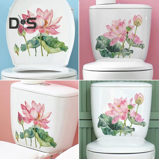 Летняя наклейка на унитаз с цветком лотоса, съемная самоклеящаяся водонепроницаемая ПВХ для гостиной, ванной комнаты, стены искусства, цветочная наклейка для украшения крышки унитаза