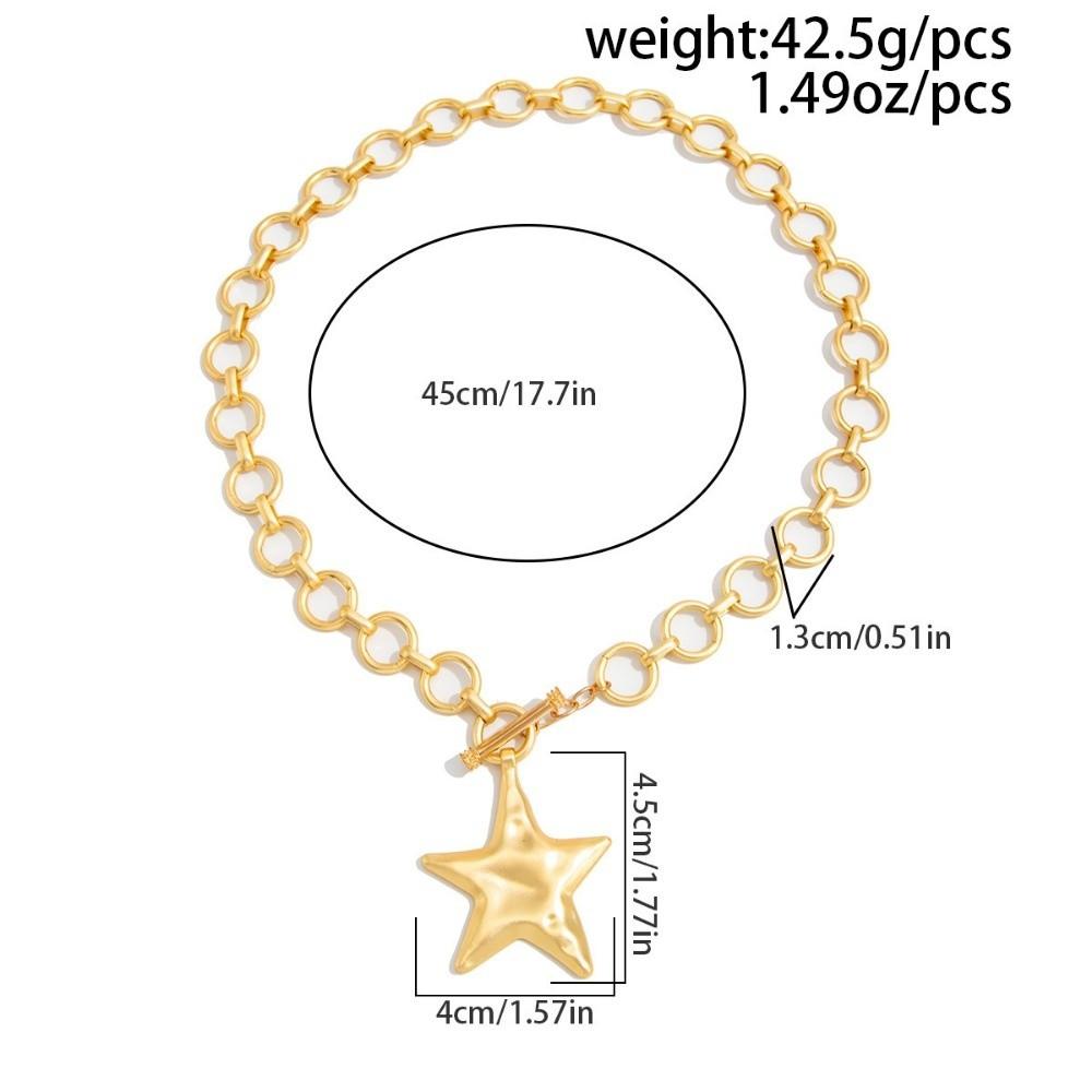 OT Buckle Chunky Chain Necklace Gold Color Clavicle Chain New Pentagram Pendant Necklace Jewelry