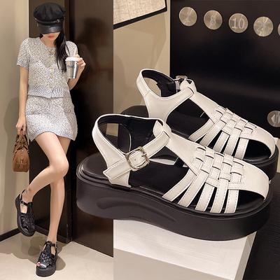 Сандалии с толстой подошвой, женские, новые, в римском стиле, пляжные сандалии с пряжкой, летние, сандалии с мягкой подошвой и пряжкой-мешком