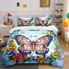 Butterfly and Floral Blossom Bedding Duvet Cover Set  (1*Duvet Cover 2*Pillowcases, without duvet insert)