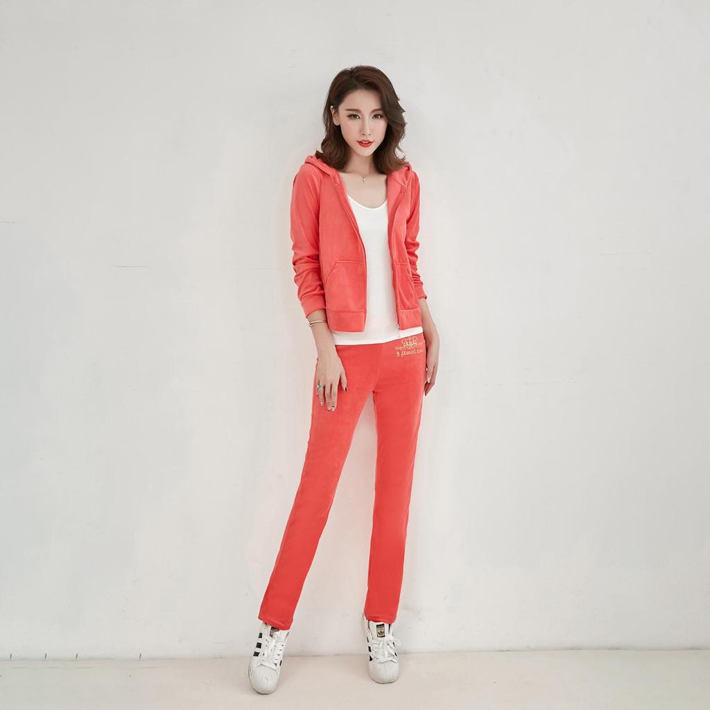 Тонкий бархатный спортивный костюм, женский корейский повседневный базовый комплект из двух предметов на молнии с капюшоном, топы и брюки, мягкая домашняя одежда, ансамбль Femme