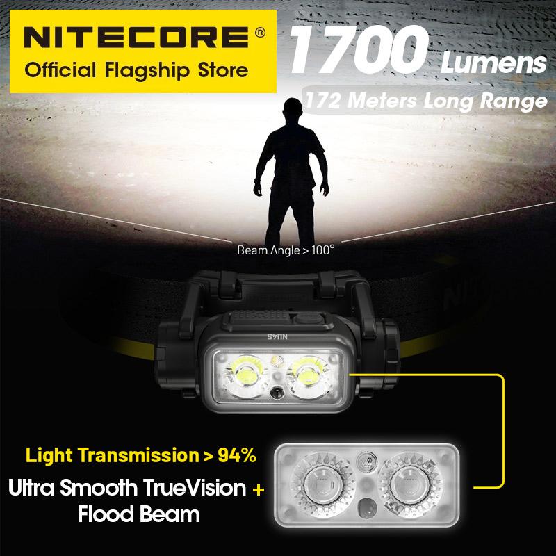NITECORE NU45 USB-C Rechargeable Headlight 1700 Lumens Work Light for Fishing Trail Running Hiking Headlamp, Built in 18650 Batt