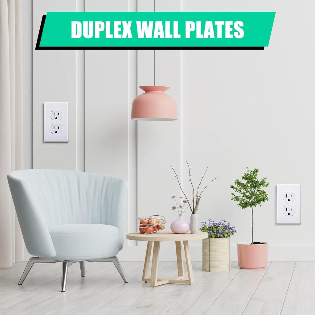 Hoteam 50 Pcs Duplex Wall Plates Kit Electrical Outlet Cover 4.50 x 2.76 Inch Home Standard Size 2 Gang Receptacle Covers Polycarbonate Thermoplastic