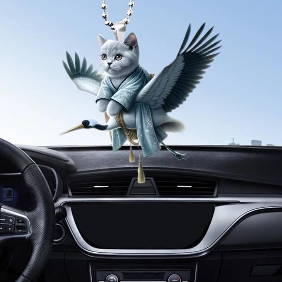 Christmas Acrylic Cats Car Pendant with Lanyard Cute Cat Decoration Backpack Keychain