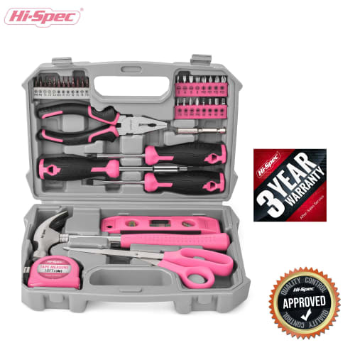 Hi-Spec 42-Piece Tool Set for Women: Precision Screwdriver Bits, Voltage Tester, Hammer, and Adjustable Wrench, Perfect for Home DIY, with Storage Cas