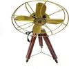 Brass Pedestal Fan with Wood Tripod Floor Stand Wedding Gift, Christmas, Father's Day, Mother's Day Home, Office Decor 101.6 Cm