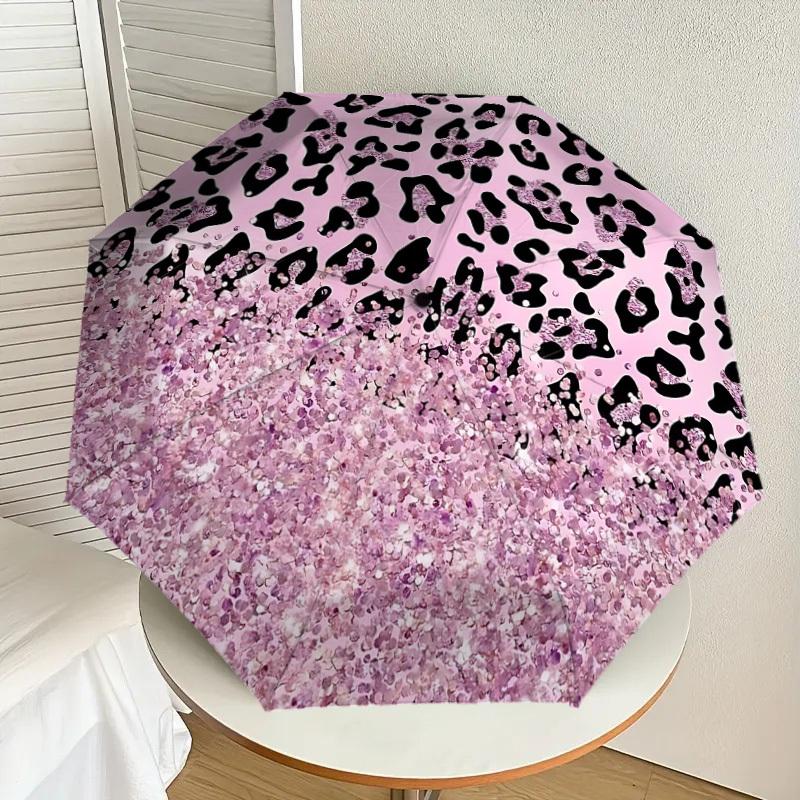 1PC Leopard print Glitter Umbrella-9-Rib Reinforced, Automatic Open, Lightweight & Durable, Cute Fashion Accessory for Outdoor-P0769