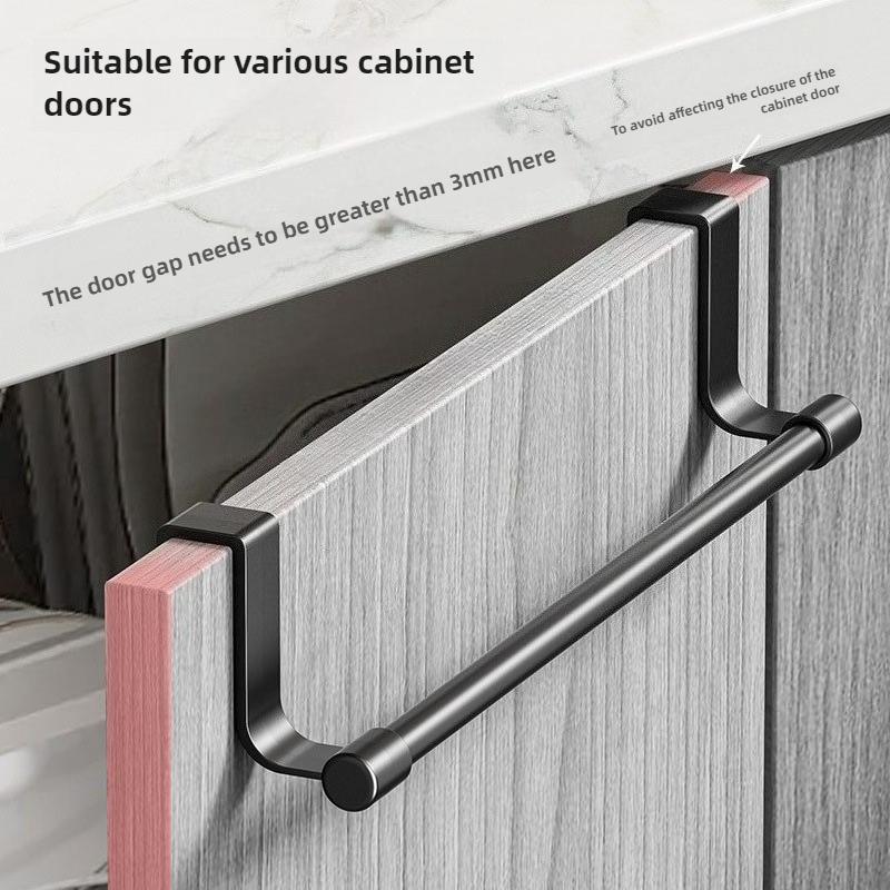 No Drill Hanging Towel Rack for Kitchen - Over Cabinet Door Storage Organizer for Dishcloth Gloves Sponge Holder