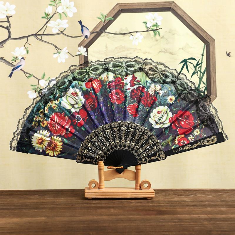 1 шт. Пластиковый складной веер с цветами, поделки, цветочный ручной танцевальный веер в испанском стиле, украшение для свадебной вечеринки, кружевной веер