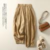 Литературные и художественные повседневные брюки большого размера из хлопка и льна для женщин, лето 2025 года, новые свободные и тонкие простые брюки-харлан с эластичной резинкой на талии