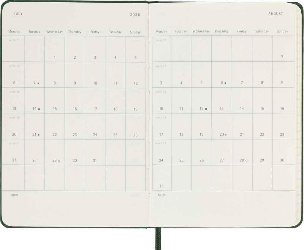 Moleskine 2026 January Weekly Pocket Size x Myrtle DHK1512WN2Y26 Planner, Start, 12-Month Diary, (9cm 14cm), Hardcover, Green,