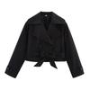 Kaslead New Women clothes Western Style Fashion Simple and Versatile Short Belt Long sleeve Trench coat Jacket