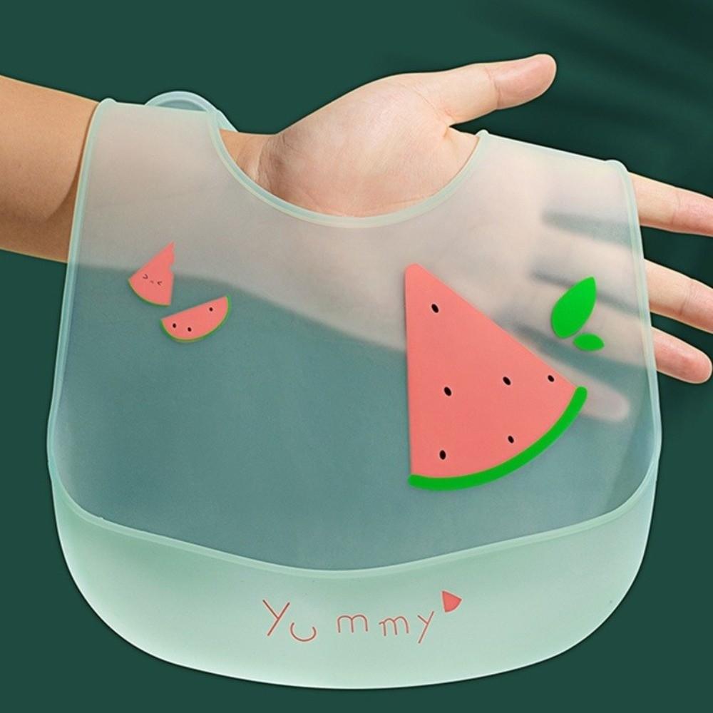 Soft Silicone Baby Bibs Cartoon Print Baby Feeding Stuff Portable Kids Feeding Bib