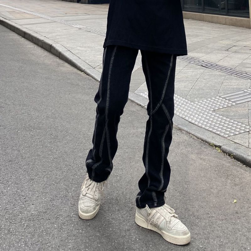 Мужские прямые джинсы в европейском и американском стиле с ретро-строчкой, свободный дизайн, нишевые жареные уличные брюки