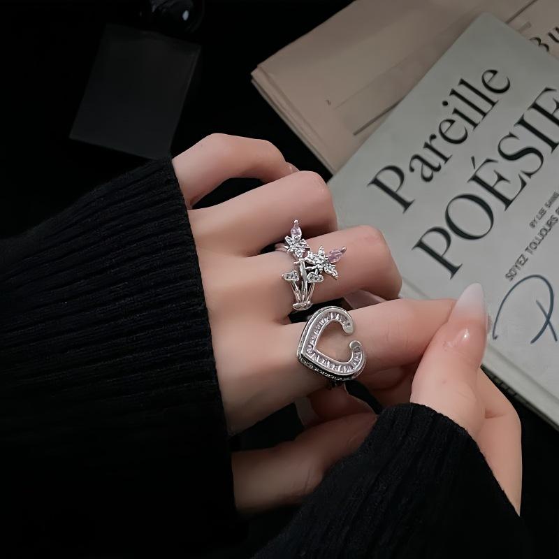 Pink Zircon Series High-End Light Luxury Sweet Cool Wind Opening Ring Niche Design Stacking Love Personalized Ring