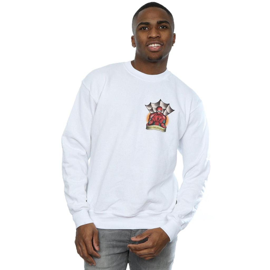 Marvel Mens Spider-Man Tattoo Breast Print Sweatshirt