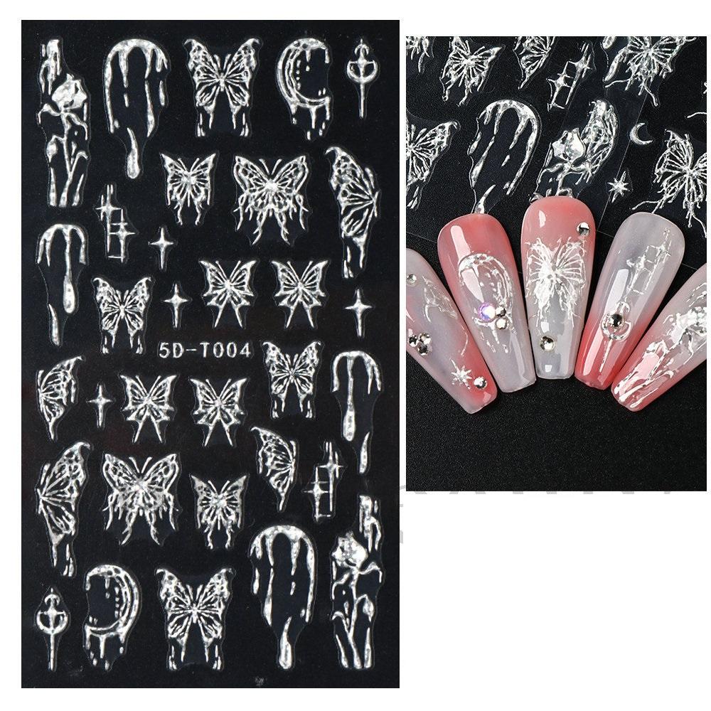 5D дизайн ногтей DIY маникюрный декор ползунки с рельефной гравировкой и тиснением наклейки для ногтей наклейка для дизайна ногтей