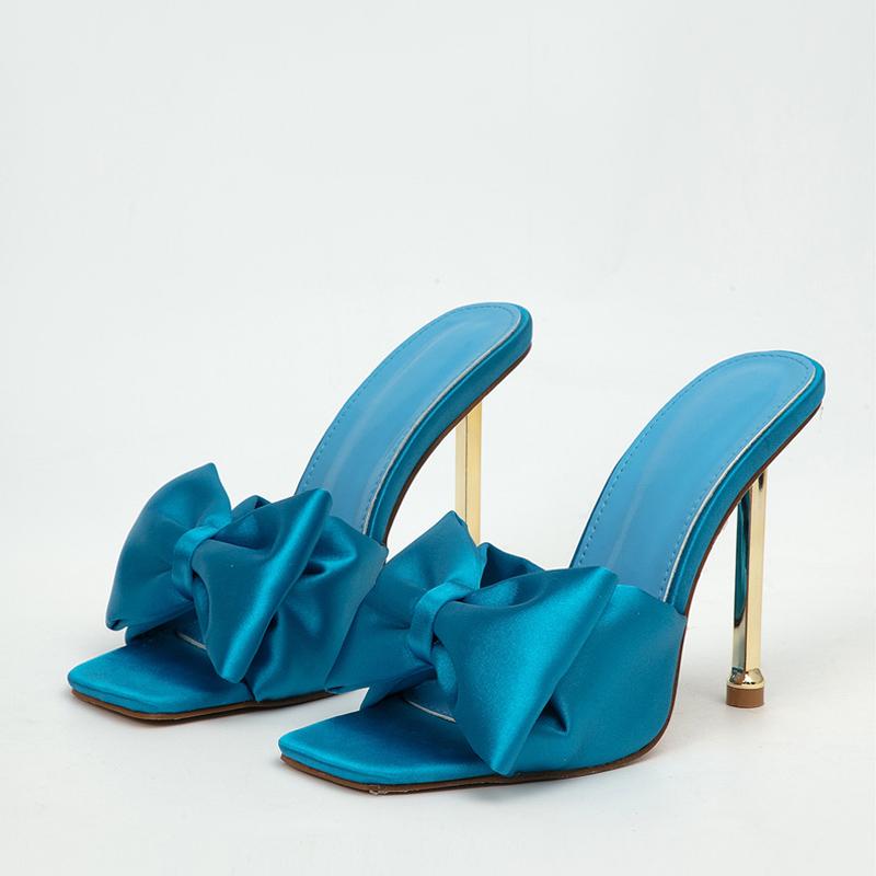 Мода Мода Вечеринка Металл Высокие Каблуки Тапочки Женские Шелк Бант-бабочка Дизайнерские Гладиаторские Сандалии Открытый Носок Летняя Женская Обувь Туфли