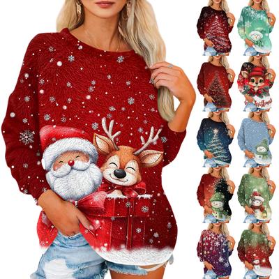 Женская футболка Фланелевый принт Туника Длинный рукав Вечеринка Круглый вырез Топы