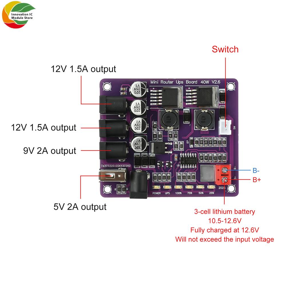 Mini Router UPS Board 40W Power Module With 4-Port Output Surge Protection For Stable Device Operation