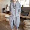 Summer Men's Linen Suit Chinese Style Large Size Loose Cropped Pants Casual Tang Suit Cotton and Linen Two-piece Suit