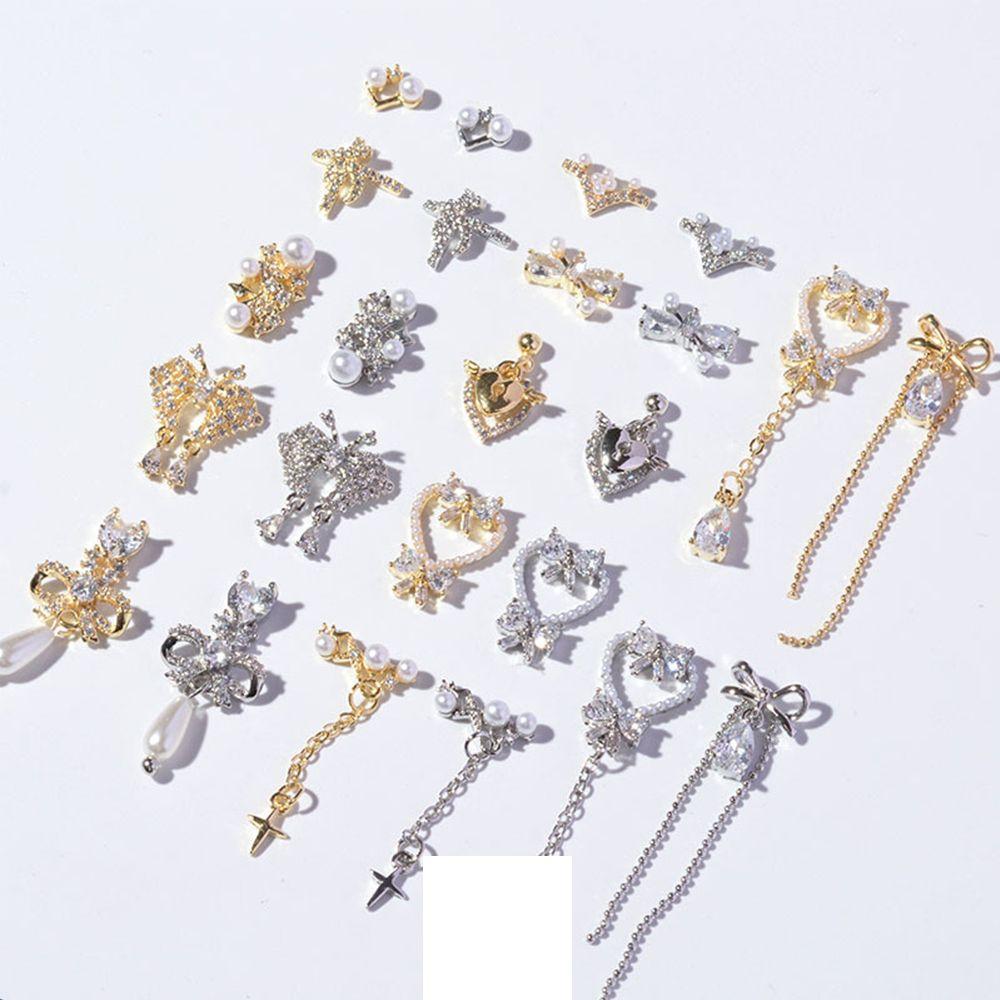 Butterfly Bow Nail Rhinestones Zinc Zinc Alloy Pendant Chain Nail Art Decorations Heart Nail Zircon Jewelry