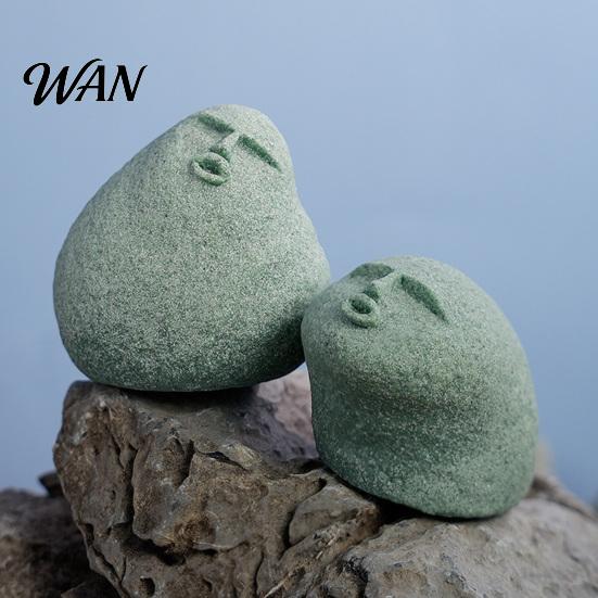 Blue Sandstone Statue Cute Stone Primitive Man Figurine Funny Stoneman Carving Face Home Atmosphere Enhancer Decoration for Garden Decor Fish