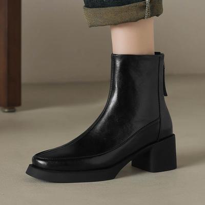 Зимние ботинки из коровьей кожи с круглым носком, на массивном каблуке, мотоциклетные ботинки, размер 43, на молнии, женские ботильоны на платформе