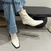 Винтажные женские ботильоны с квадратным носком и толстым каблуком, модные женские эластичные облегающие короткие ботильоны с квадратным носком, осенне-зимняя женская обувь